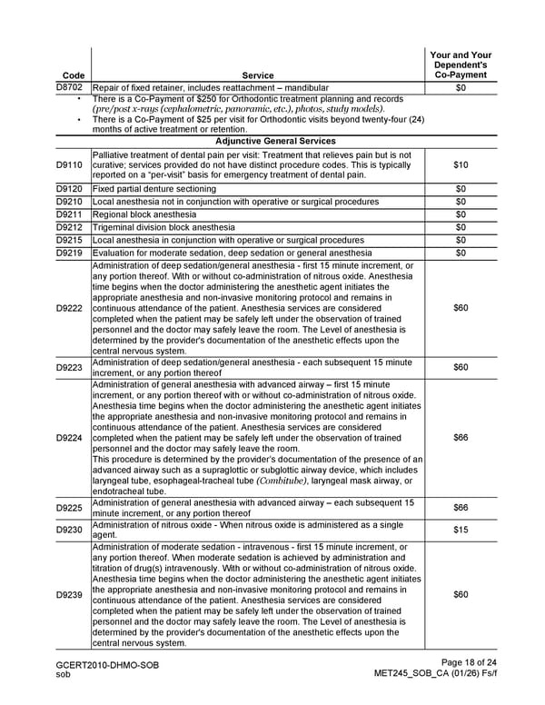 MetLife Direct Referral Dental Plan Schedule of Benefits - Page 18