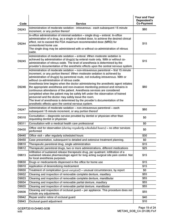 MetLife Direct Referral Dental Plan Schedule of Benefits - Page 19