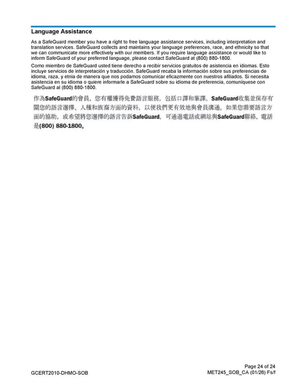 MetLife Direct Referral Dental Plan Schedule of Benefits - Page 24